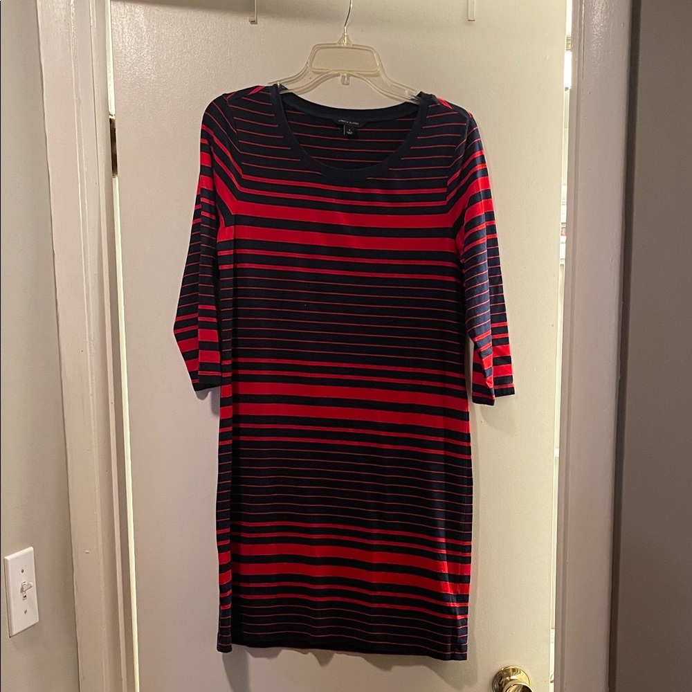Tommy Hilfiger Red and Black Striped Long Sleeve Dress
